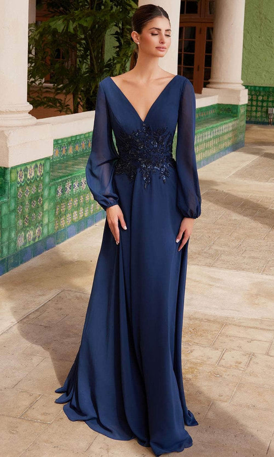 Nox Anabel ME128 - Chiffon A-line Gown with V-Neck