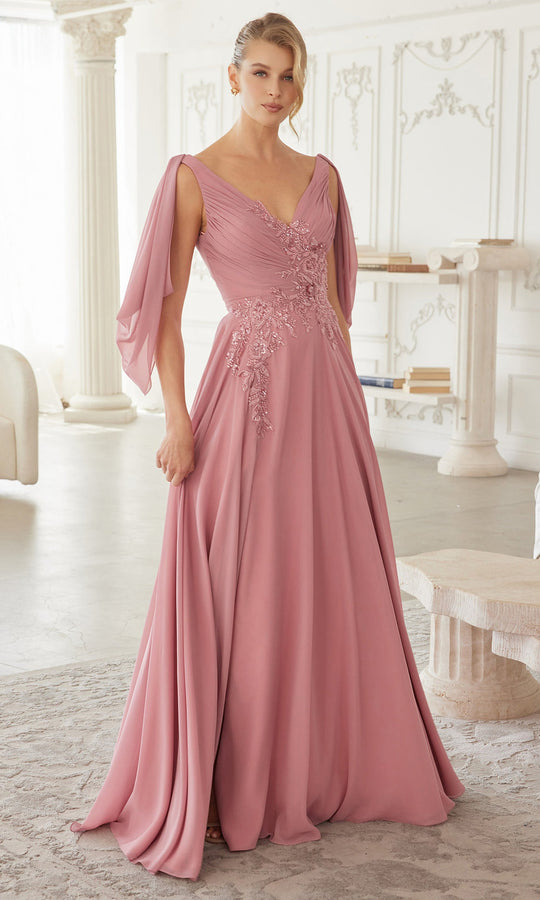 Nox Anabel ME151 - Draped Shoulder Applique Evening Gown