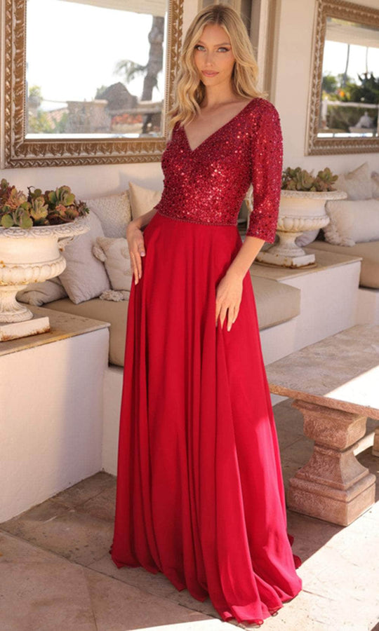 Nox Anabel MF103 - Sequin Embroidered 3/4 Sleeve Gown