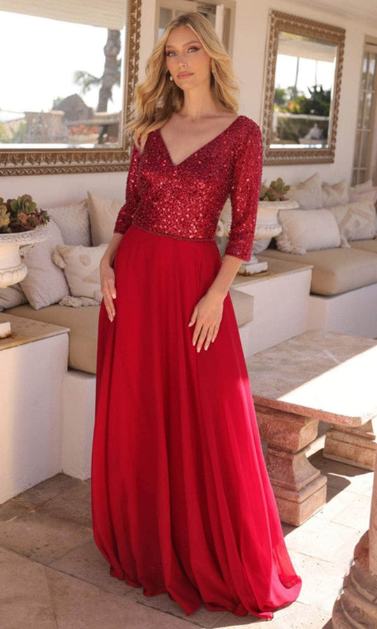 Nox Anabel MF103 - Sequin Embroidered 3/4 Sleeve Gown