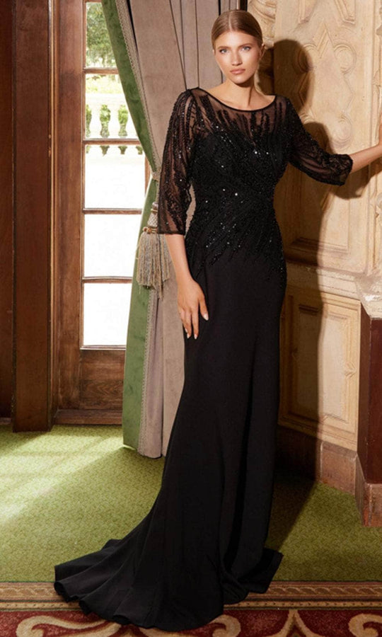 Nox Anabel MH137 - Beaded Stretch Satin Sheath Gown