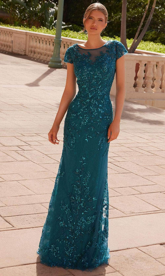 Nox Anabel MT110 - Embroidered Tulle Cap Sleeve Gown