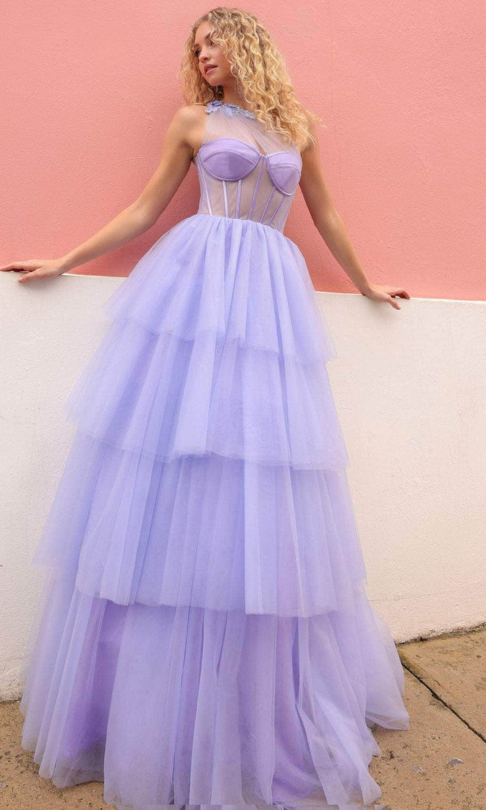 Nox Anabel P1400 - One Sleeve Sheer Corset Prom Gown Prom Dresses 0 / Lilac