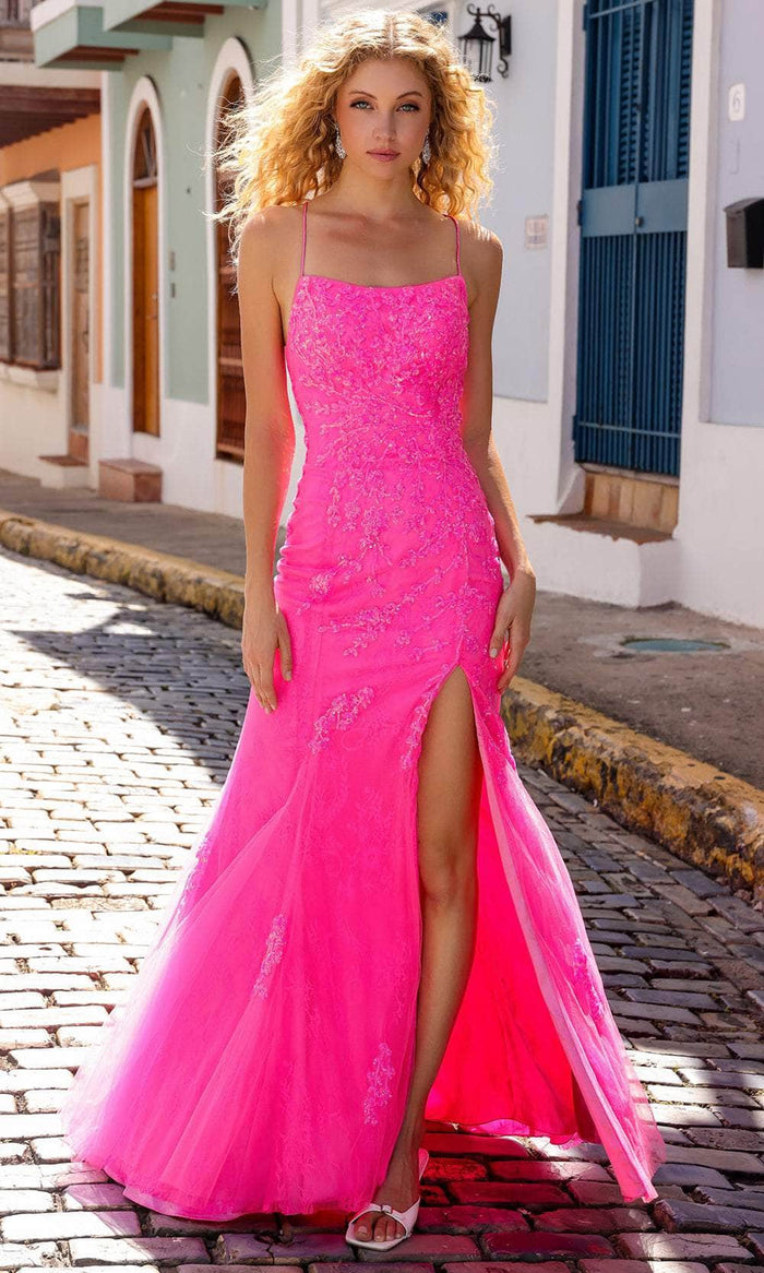 Nox Anabel P1401 - Scoop Sequin Lace Prom Dress Special Occasion Dress 0 / Hot Pink