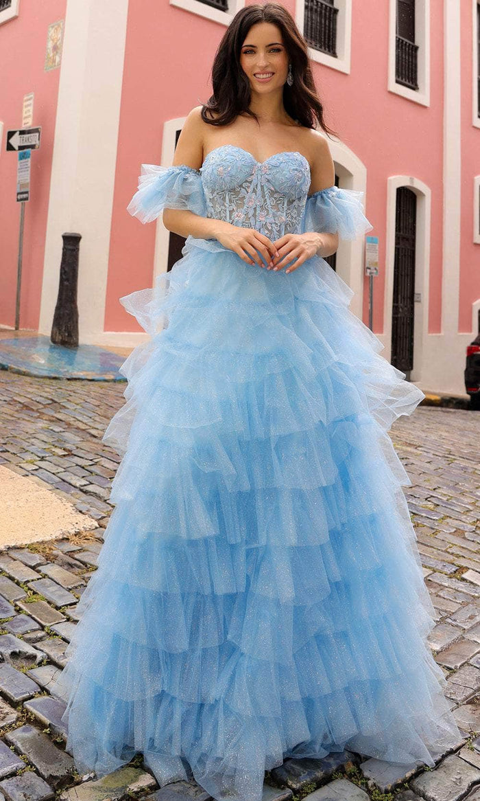 Nox Anabel T1338 - Sweetheart Embellished Corset Prom Dress Special Occasion Dress 0 / Light Blue