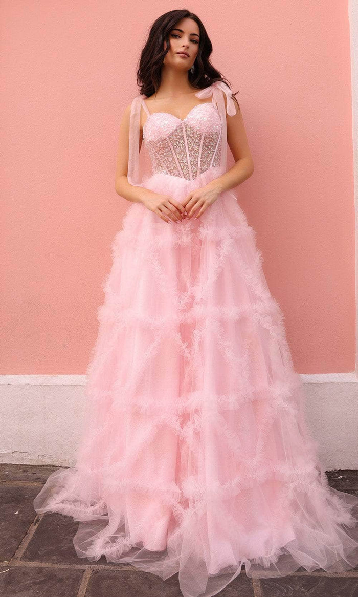 Nox Anabel T1340 - Sweetheart Ruffled A-Line Prom Dress Special Occasion Dress 0 / Blush