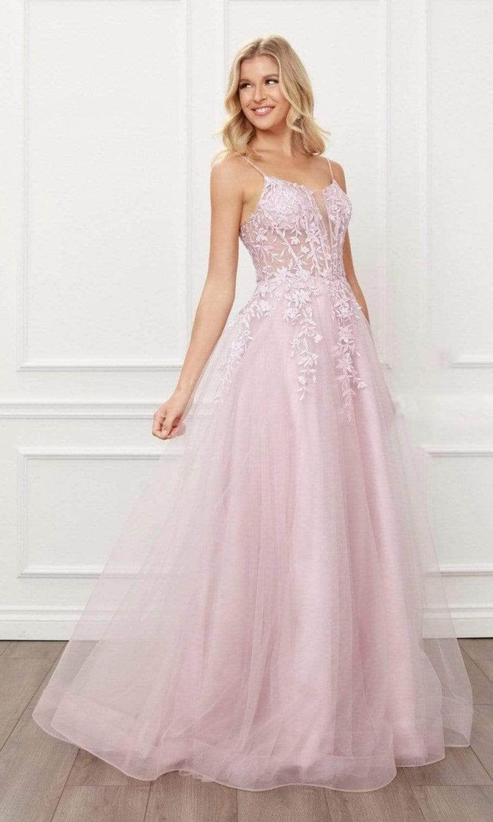Nox Anabel T449 - Embroidered Illusion Scoop Prom Dress Prom Dresses 4 / Blush