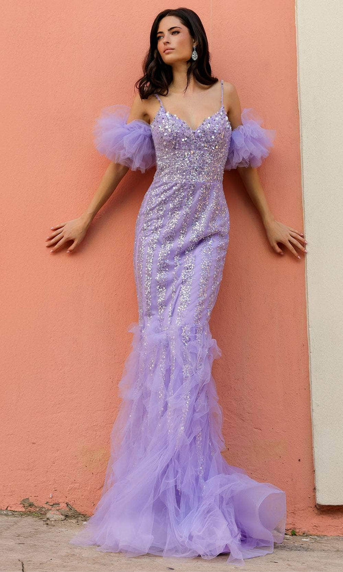 Nox Anabel Y1476 - Sequin Embellished Sleeveless Prom Gown Special Occasion Dress 4 / Periwinkle