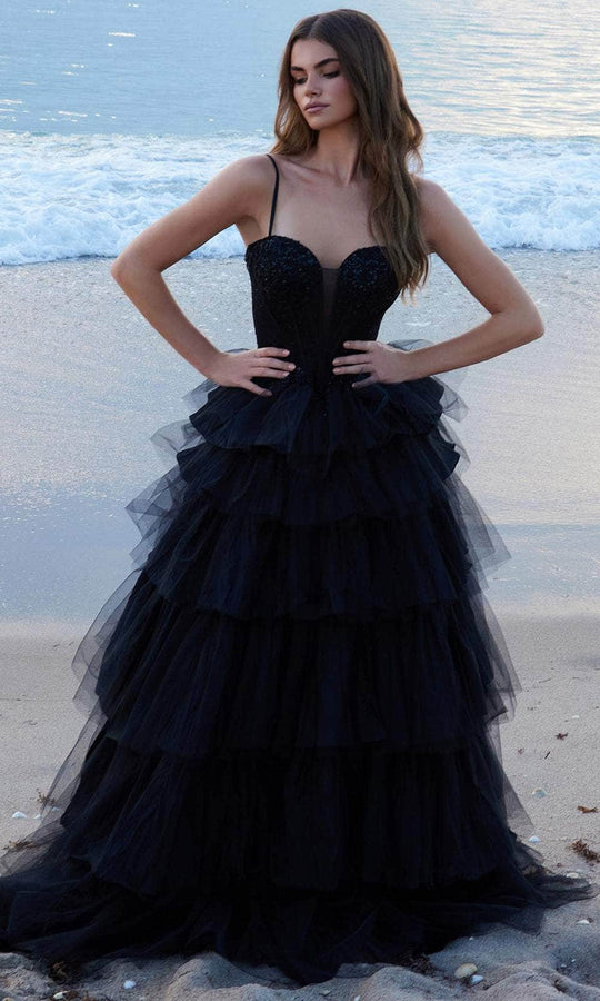 Nox Anabel Y1545 - Tiered ruffle ballgown with sweetheart neckline