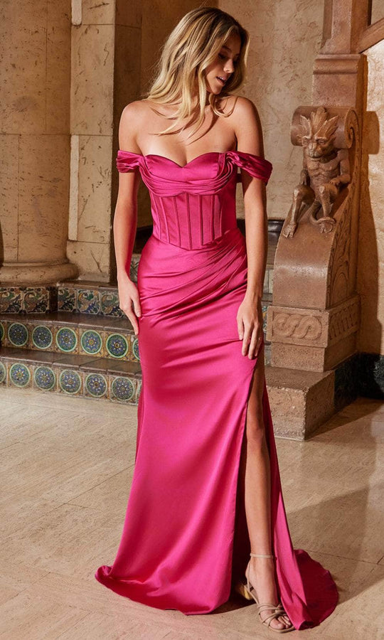 Nox Anabel Y1547 - Off-Shoulder Corset Slit Dress