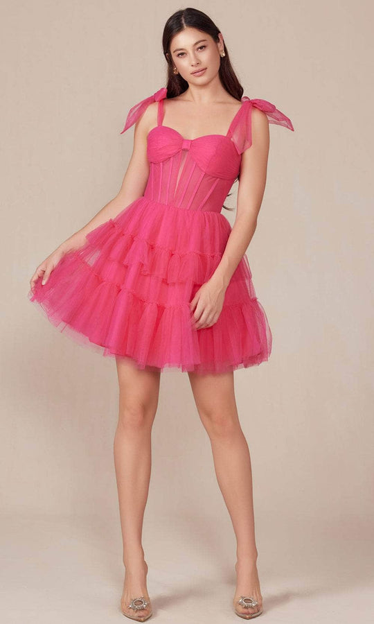Nox Anabel Y858 - Ribbon Tiered Cocktail Dress