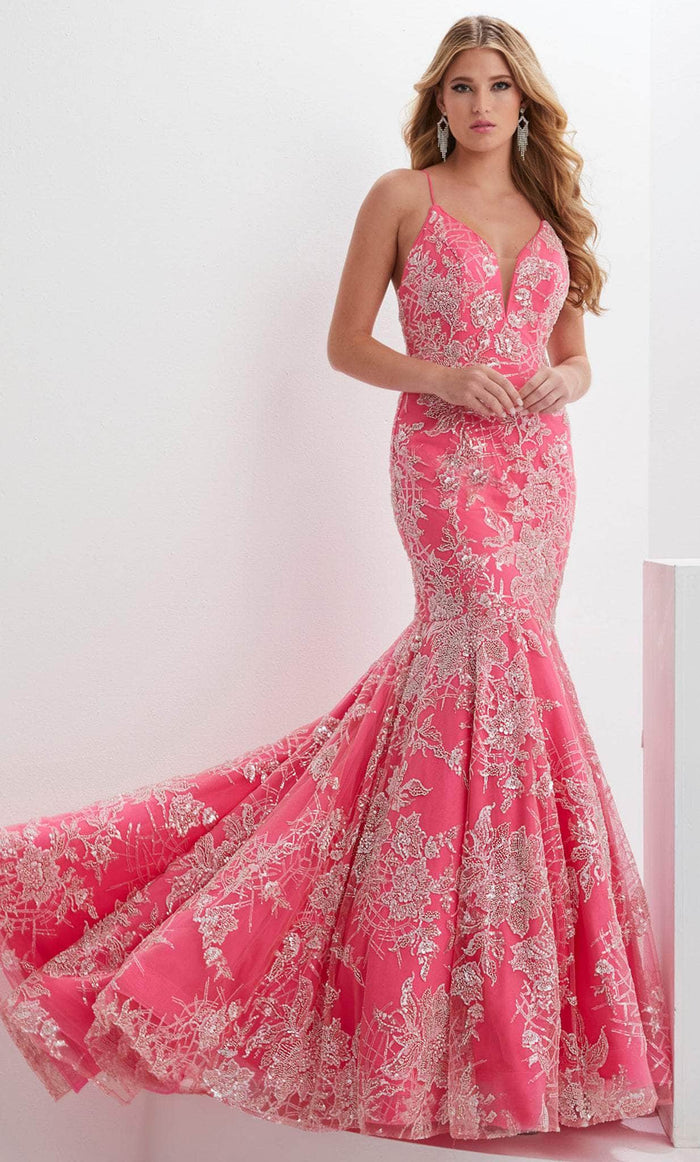 Panoply 14138 - Sweetheart Sequin Lace Evening Gown Prom Dresses 0 / Hot Pink