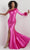 Panoply 14139 - Feathered Asymmetric Neck Evening Gown Evening Dresses 0 / Fuchsia