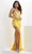 Panoply 14141 - Asymmetric Neck High Slit Evening Gown Evening Dresses 0 / Yellow