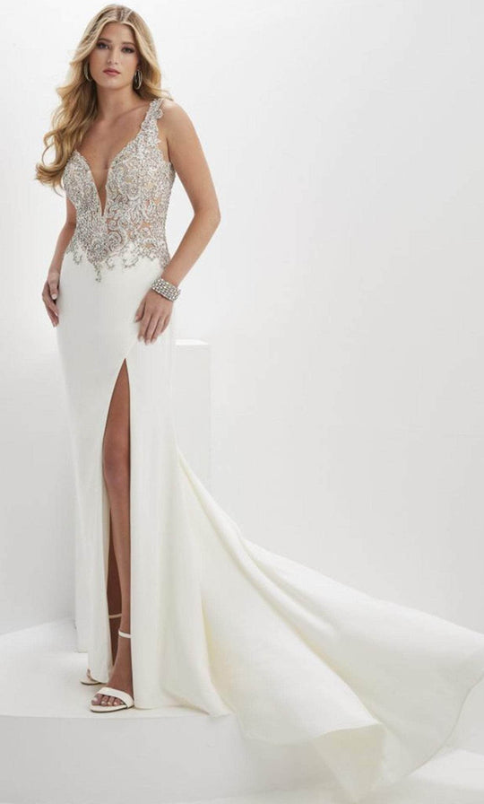 Panoply 14151 - Beaded Plunging V-Neck Evening Gown