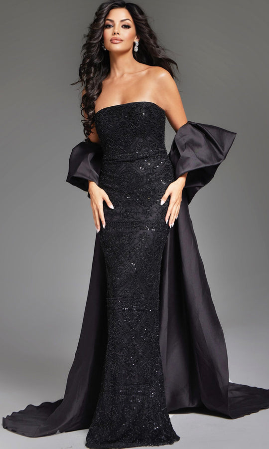 Jovani 42137 - Detachable Cape Beaded Sheath Gown
