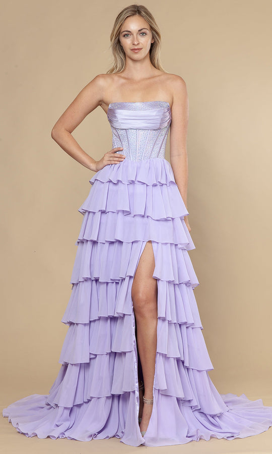 Poly USA 25168 - Lace-Up Back Chiffon Ruffle Prom Dress