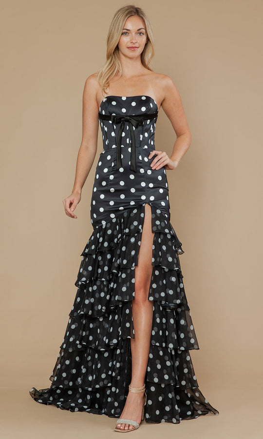 Poly USA 25202 - Ruffle Trumpet Prom Gown with Polka-Dot Print