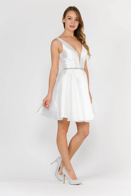 Poly USA - 7894 Sleeveless Deep V-Neck Mikado A-Line Cocktail Dress