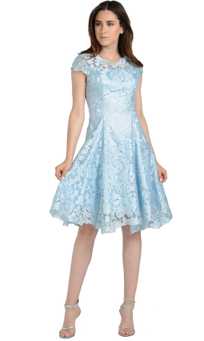 Poly USA 8090 - Scoop Neck Lace Applique Cocktail Dress Special Occasion Dress XS / Blue
