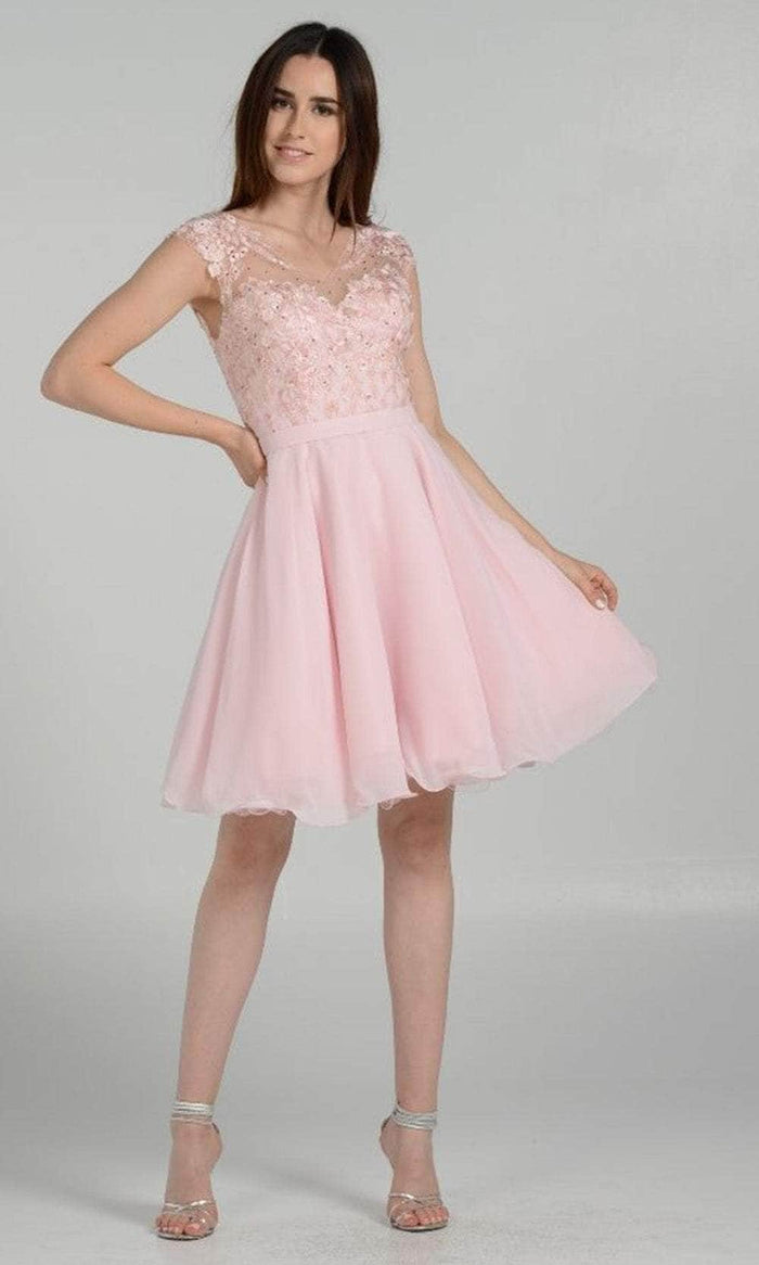 Poly USA 8094 - Embroidered Scoop Neck Cocktail Dress Prom Dresses XS / Blush