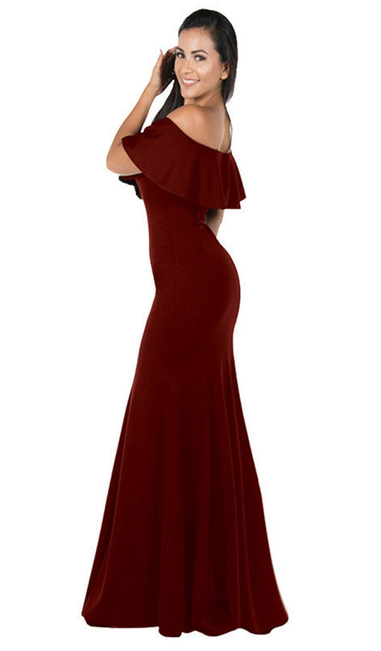 Poly USA - 8146 Flounce Off Shoulder Mermaid Jersey Dress