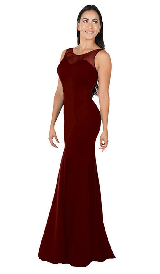 Poly USA - 8148 Sleeveless Illusion Scoop Jersey Trumpet Dress