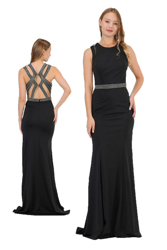 Poly USA 8230 - Beaded Strappy Back Jersey Long Gown