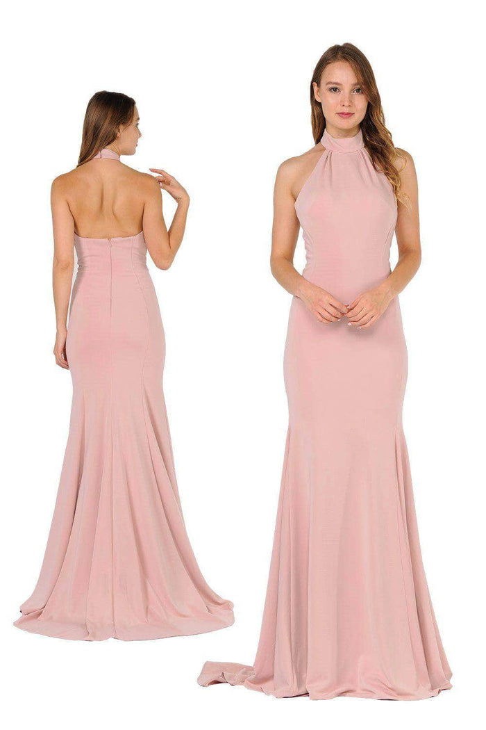 Poly USA 8252 - High Neck Sleeveless Prom Dress Special Occasion Dress L / Blush