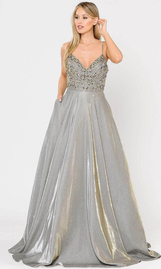 Poly USA 8414 - Sequined Fitted Bodice Glittered A-Line Gown