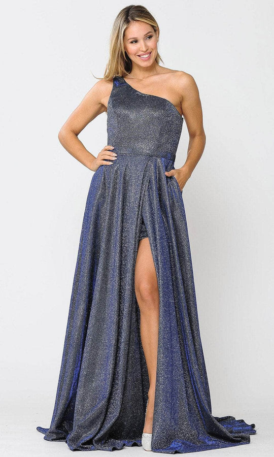 Poly USA 8430 - Asymmetrical One-Shoulder Neckline Glittered Gown