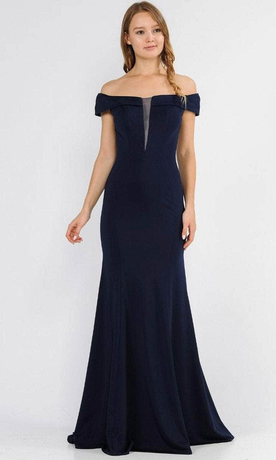 Poly USA 8462 - Off-Shoulder Notched V-Neck Formal Dress