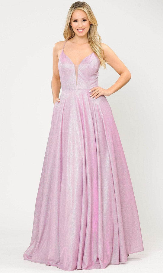Poly USA 8556 - Glittered Deep V-neck A-Line Gown