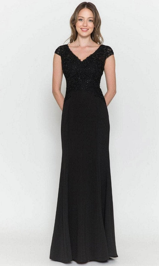 Poly USA 8558 - Embroidered Jersey V-Neck Evening Dress