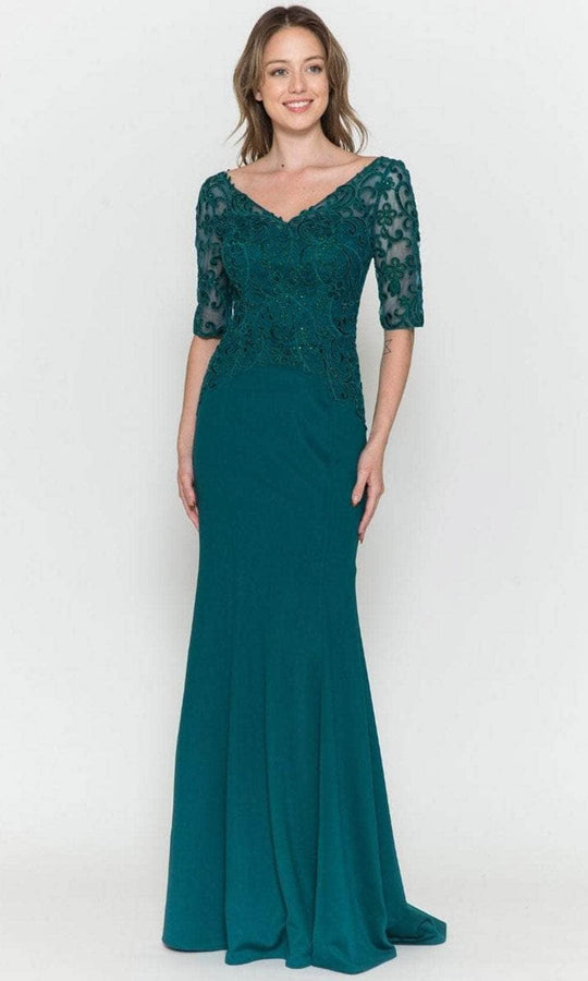 Poly USA 8560 - Quarter Length Sleeved Sheath Evening Gown