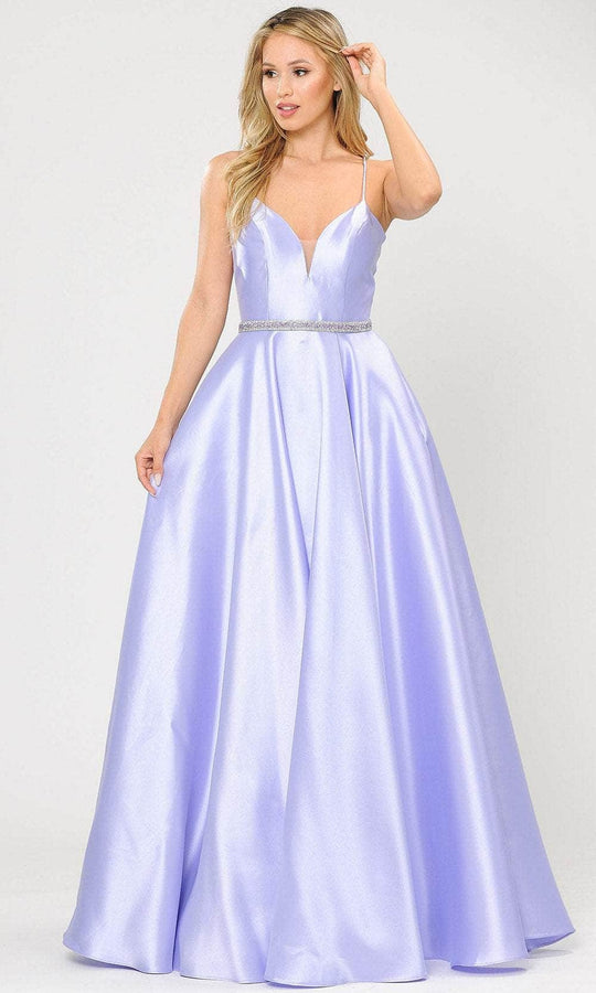 Poly USA 8688 - V-Neck Lace-Up Back Evening Gown