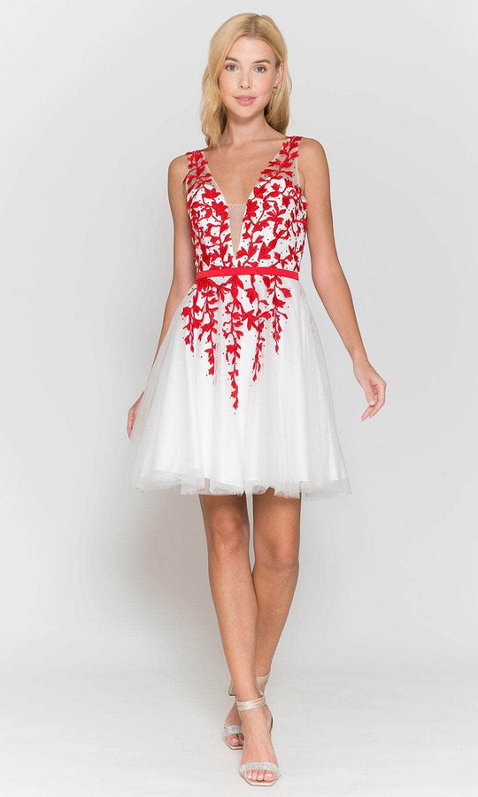 Poly USA 8696 - Sleeveless Plunging V-neck Cocktail Dress