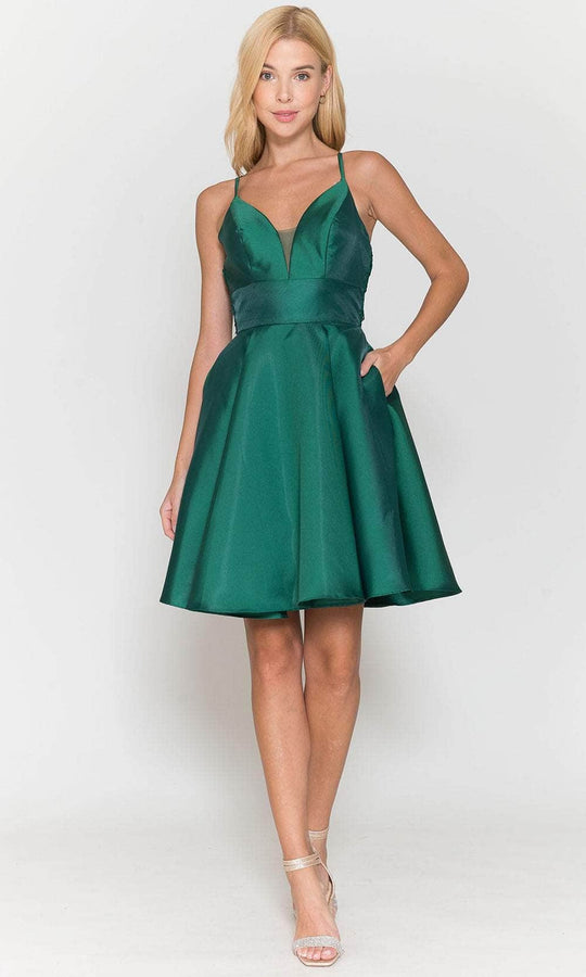 Poly USA 8698 - Sleeveless Plunging V-neck Cocktail Dress