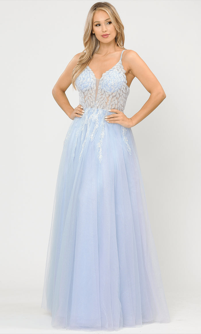 Poly USA 8718 - Enchanting Glittered A-line Gown Prom Dresses XS / Blue