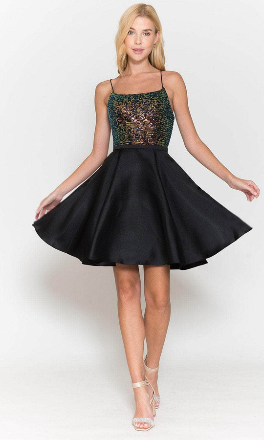 Poly USA 8730 - Sleeveless Sequined Bodice Short Dress