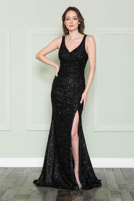 Poly USA 8872 - V-Neck Sequin Prom Dress