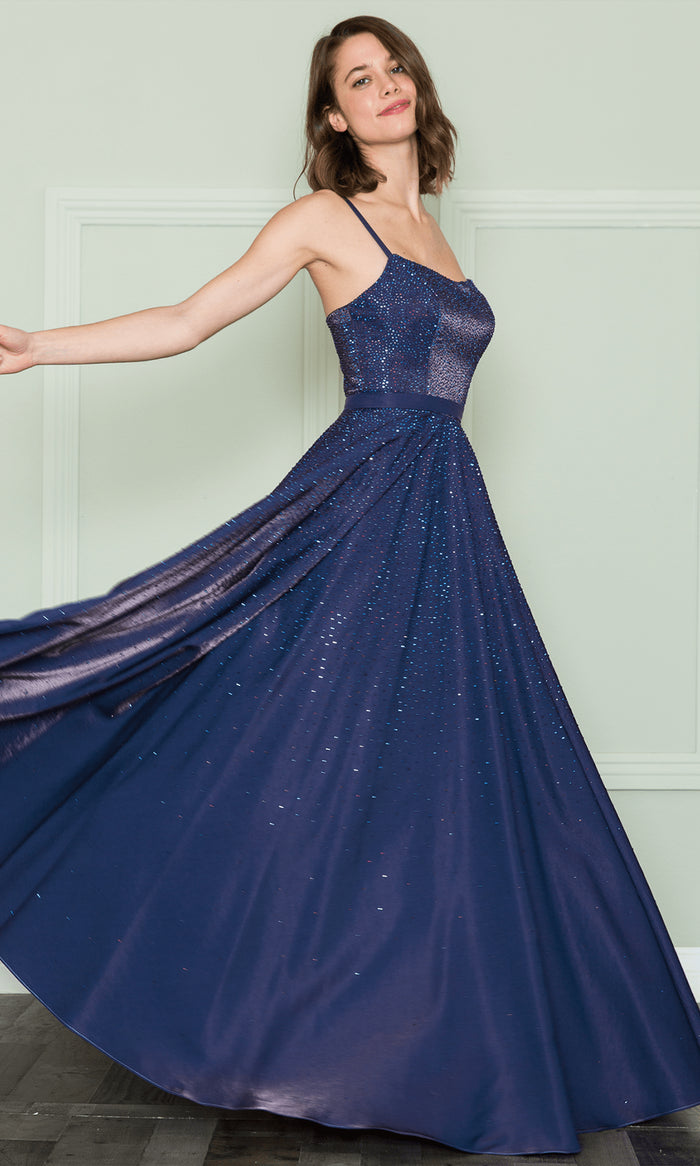 Poly USA 8886 - Iridescent Rhinestone A-Line Gown Prom Dresses XS / Purple