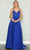 Poly USA 8888 - Illusion V Neck Gown Prom Dresses XS / Royal