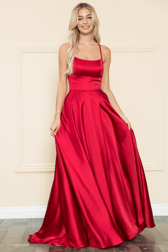 Poly USA 8910 - Pleated Open Back Evening Dress
