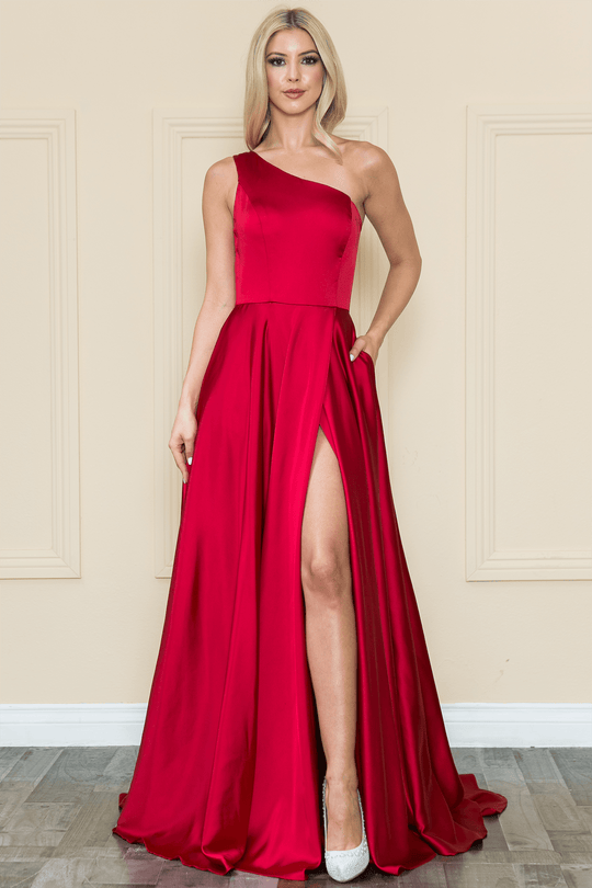 Poly USA 8912 - Asymmetric Pleated Evening Dress