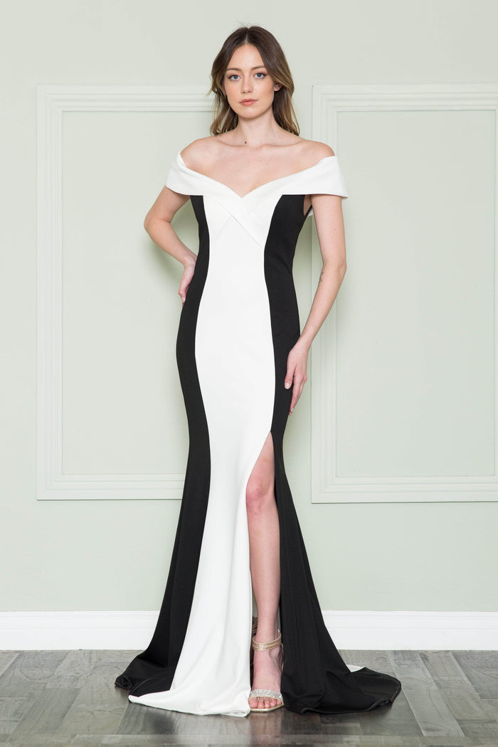 Poly USA 8924 - Multi-toned Side Slit Evening Dress Special Occasion Dress