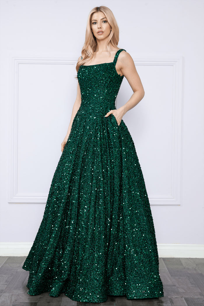 Poly USA 9106 - Square Neck Sequin Gown Special Occasion Dress