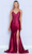 Poly USA 9142 - Rhinestone Adorned Mermaid Dress Evening Dresses XS / Wine