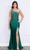 Poly USA 9146 - Asymmetric Rhinestone Embellished Long Dress Evening Desses XS / Emerald