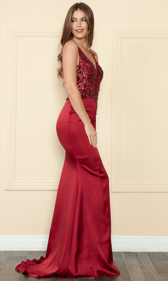 Poly USA 9162 - Sequined Satin Sheath Gown